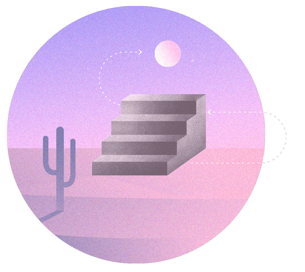 Stairs desert and moon scene